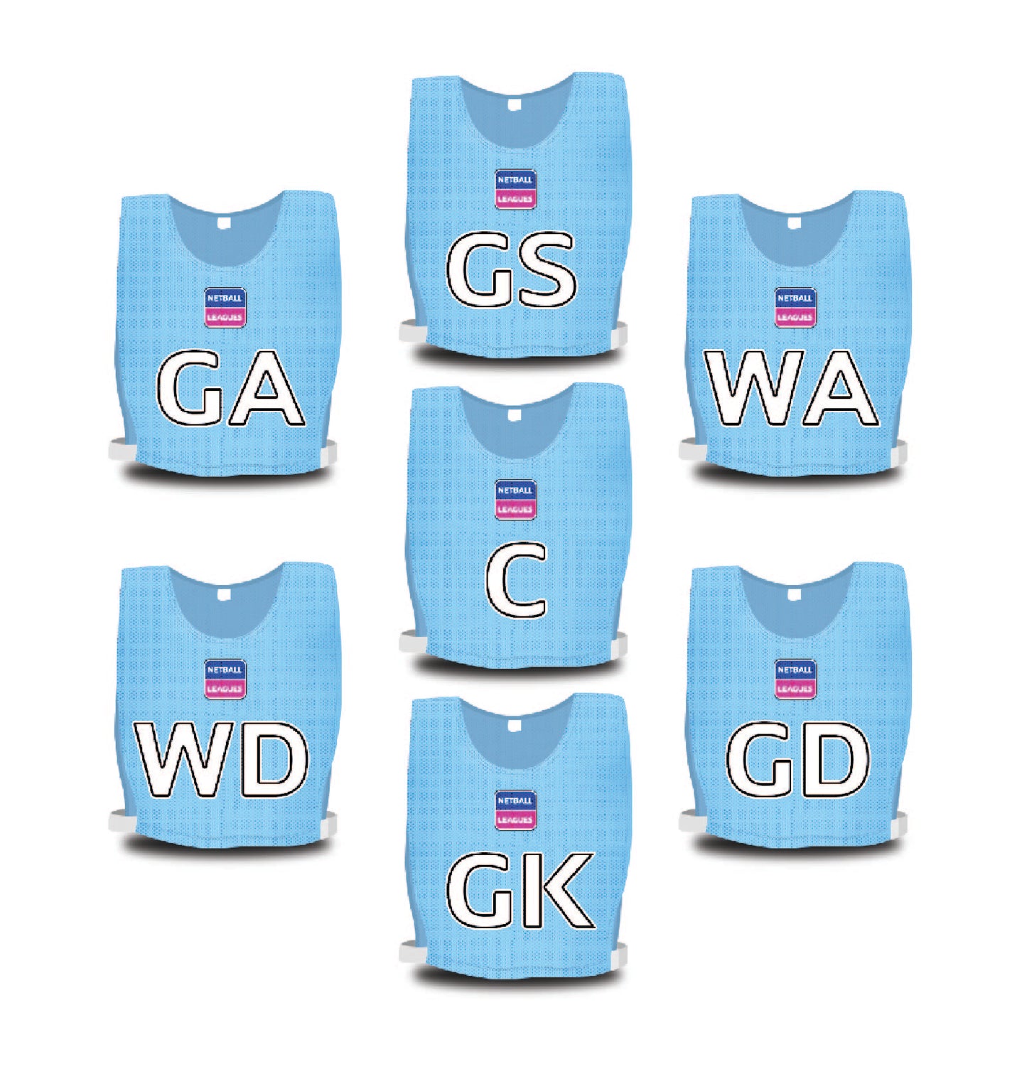 Sky Blue 'Netball League' Team Bibs
